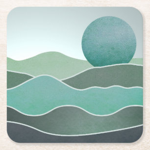 Turquoise World Landscape Square Paper Coaster