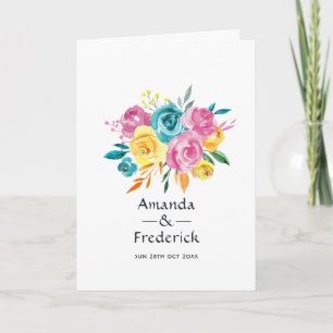 Turquoise, Yellow and Pink Floral Wedding Program