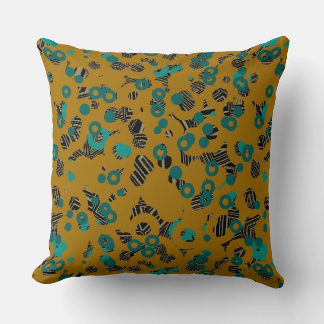 Turquoise yellow and Zebra Abstract Throw Pillow (Front)