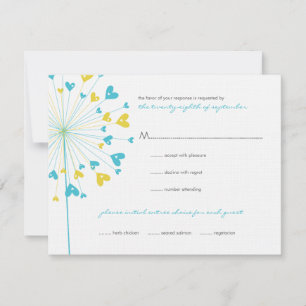 Turquoise Yellow Dandelions Love Wedding RSVP Card