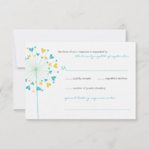 Turquoise Yellow Dandelions Love Wedding RSVP Card
