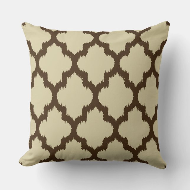 Turquoise & Yellow & Grey Quatrefoil Ikat Pattern Throw Pillow (Front)