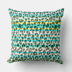 Turquoise Yellow Leopard Print Skin Throw Pillow