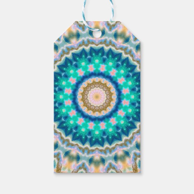 Turquoise yellow mandala gift tags (Front)
