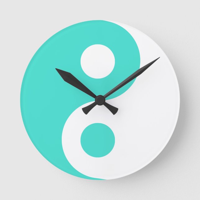 Turquoise Yin Yang Symbol Round Clock (Front)