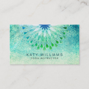 Turquoise Yoga Instructor Lotus Flower Watercolor Business Card