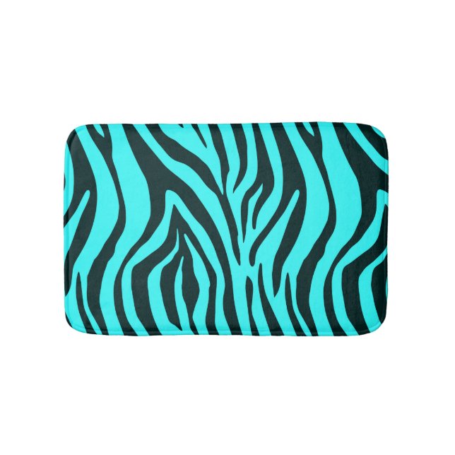 Turquoise zebra animal print pattern bath mat (Front)