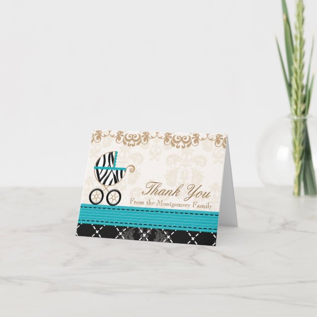 Turquoise Zebra Baby Carriage Merci de douche (Devant)
