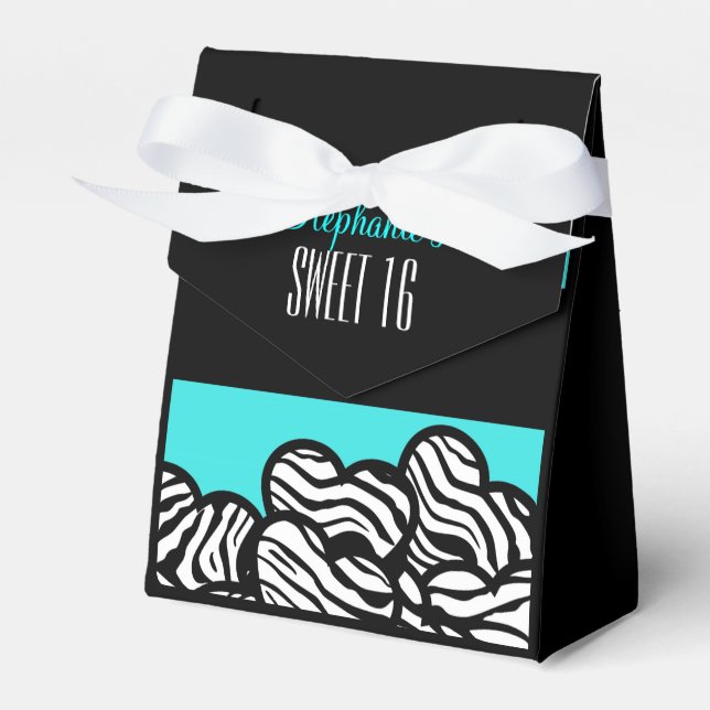 Turquoise zebra heart Sweet 16 Birthday Favorbox Favor Box (Front Side)