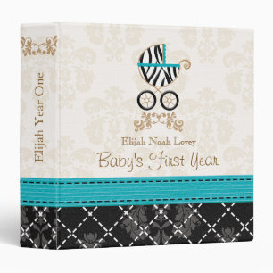 Turquoise Zebra Print Carriage Baby Photo Album Binder