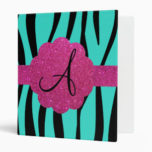 Turquoise zebra stripes monogram binder