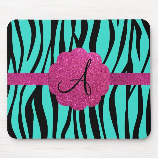 Turquoise zebra stripes monogram mouse pad (Front)