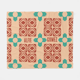 Turquoise Zia Tribal Brown Tan Fleece Blanket
