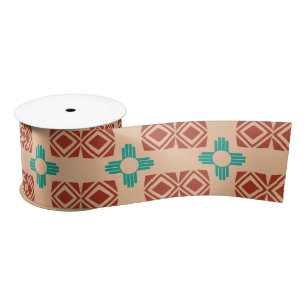 Turquoise Zia Tribal Brown Tan Satin Ribbon