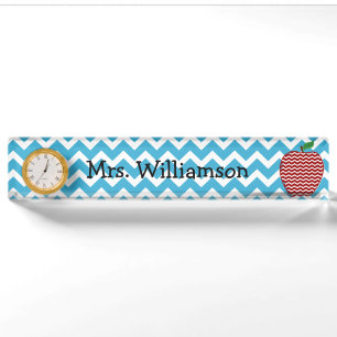 Turquoise Zigzag Apple Teacher Nameplate