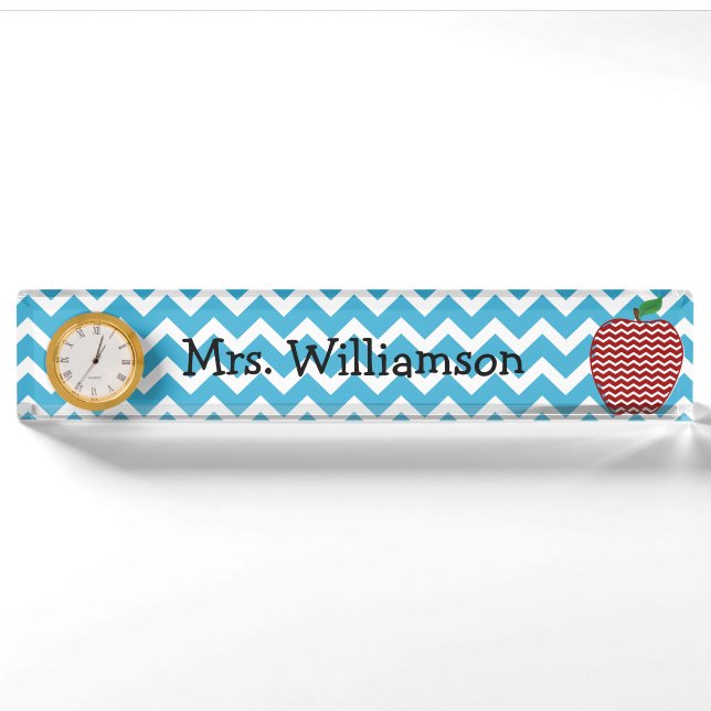 Turquoise Zigzag Apple Teacher Nameplate (Front)