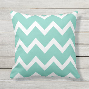 Turquoise Zigzag Chevron Pattern Outdoor Pillows