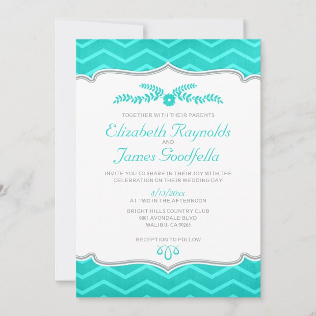 Turquoise Zigzag Wedding Invitations (Front)