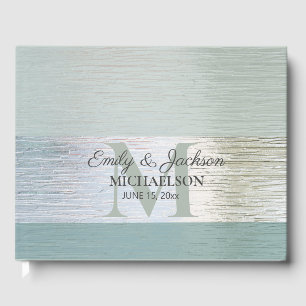 TurquoisSilver Sea Glass Monogram Wedding Guest Book