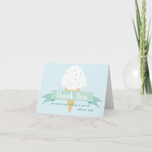 Turquosie Sprinkles Ice Cream Birthday Thank You Card (Front)