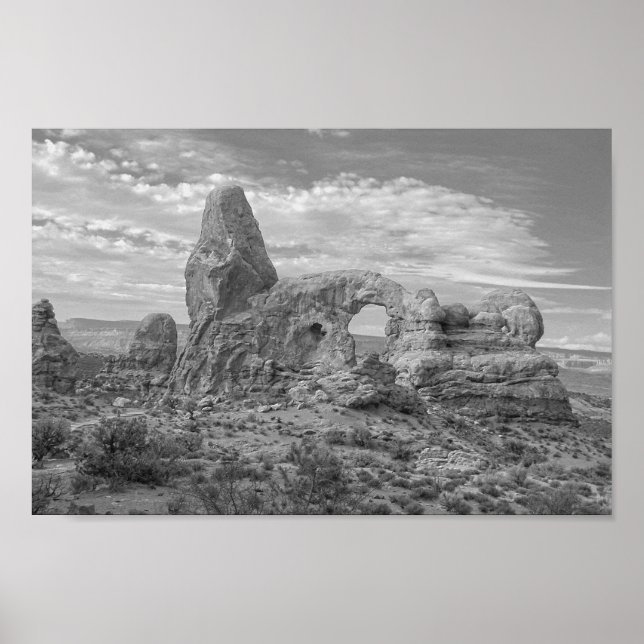 Turret Arch, Black and White, Arches National Park Poster (Front)