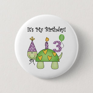 Turtle 3rd Birthday Tshirts and Gifts 2 Inch Round Button