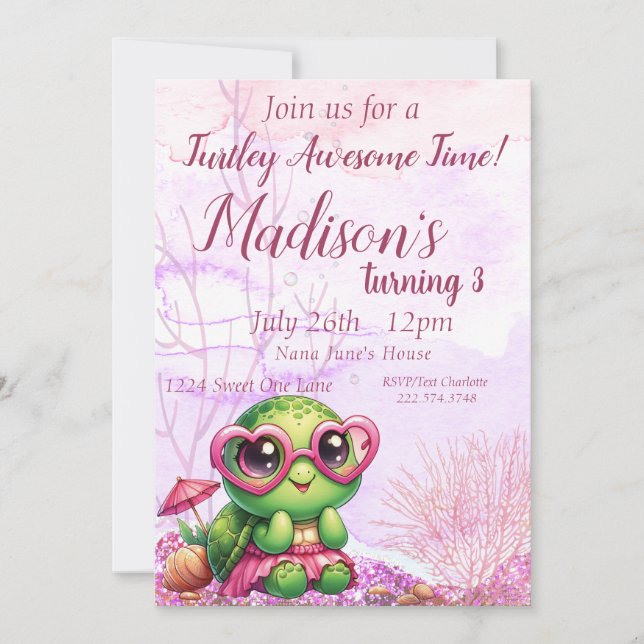 Turtle 3rd Birthday, Under the Sea                Invitation (Front)