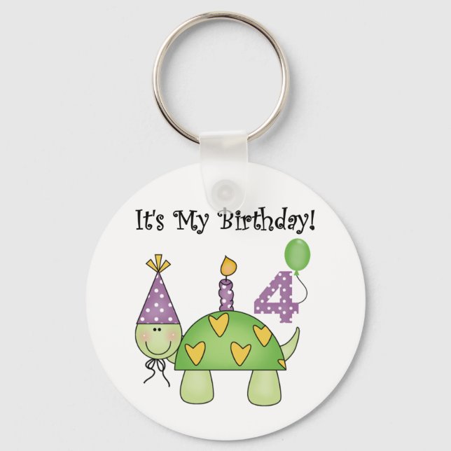 Turtle 4th Birthday Tshirts and Gifts Keychain (Front)