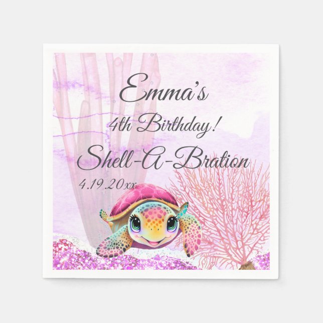 Turtle 4th Birthday, Under the Sea Napkin (Front)