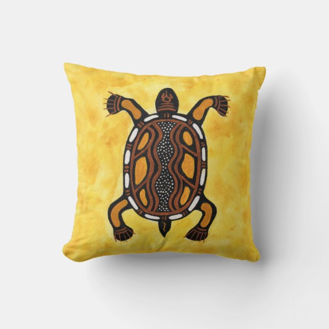 Turtle - Aboriginal Inspired Art Painting Throw Pillow (Front)