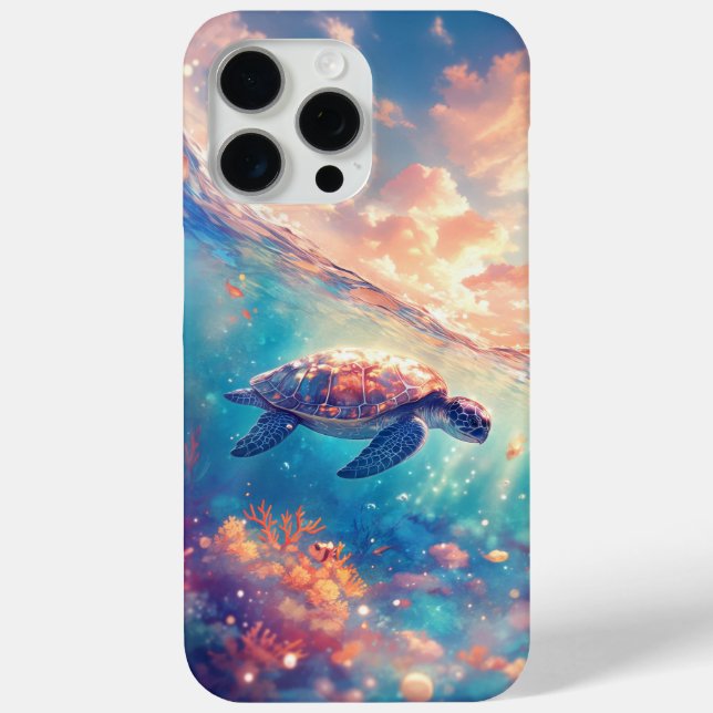 Turtle Amidst Sunset and Coral Reef Case-Mate iPhone Case (Back)