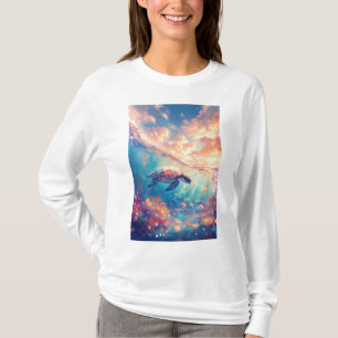 Turtle Amidst Sunset and Coral Reef T-Shirt