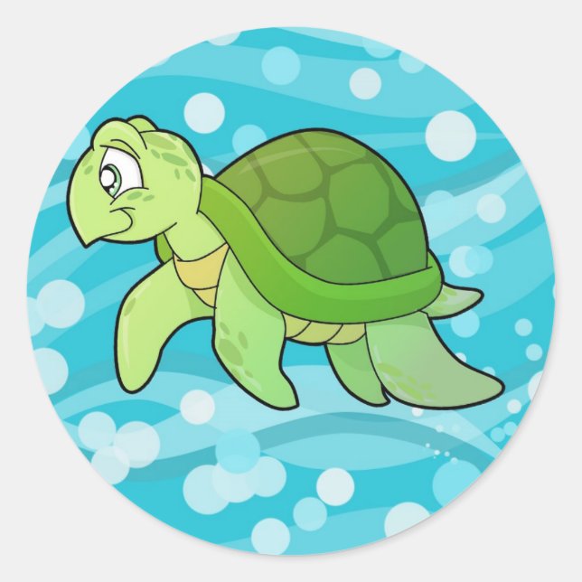 Turtle and Bubble Sea Classic Round Sticker (Front)