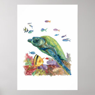 Turtle and fishes in the sea  poster