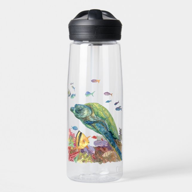 Turtle and fishes in the sea  water bottle (Front)