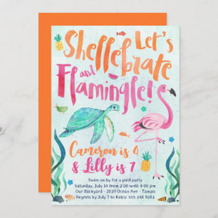 Turtle and Flamingo Birthday Party Invitation