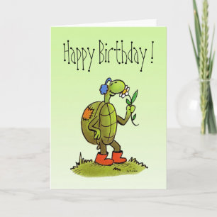turtle and flower birthday card