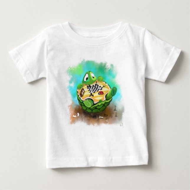Turtle and Ladybug Playing Chess Baby T-Shirt Fun (Front)