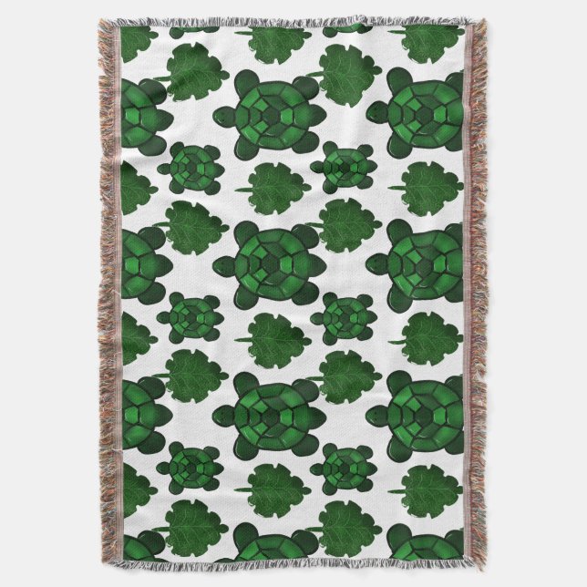 Turtle and leaves pattern  throw blanket (Front Vertical)