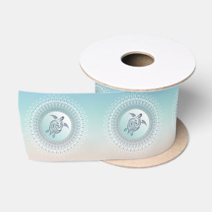 Turtle and Mandala Turquoise Coastal Maritime Satin Ribbon