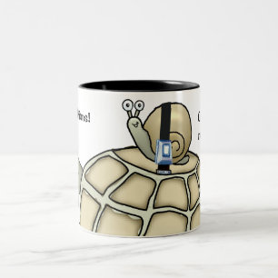 Turtle and snail buckled up. Gift mug. Two-Tone Coffee Mug