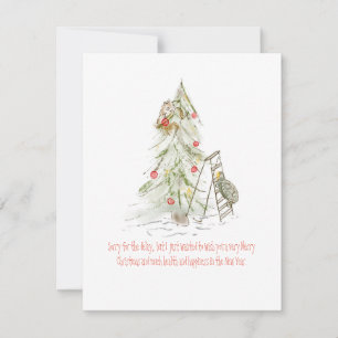 Turtle and Squirrel With a Late Christmas Tree Holiday Card