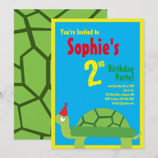 Turtle Animal Kid's Birthday Party Invitations