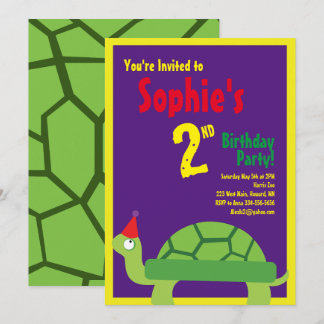 Turtle Animal Kid's Birthday Party Invitations