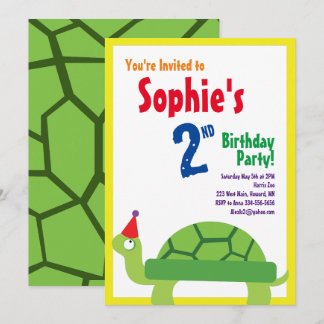 Turtle Animal Kid's Birthday Party Invitations