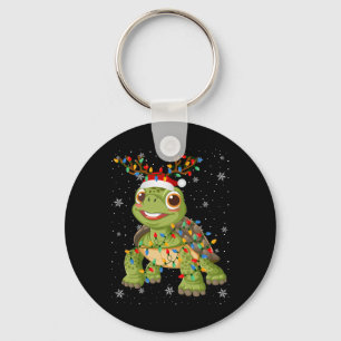 Turtle Animal Santa Hat Ugly Christmas Tree Lights Keychain
