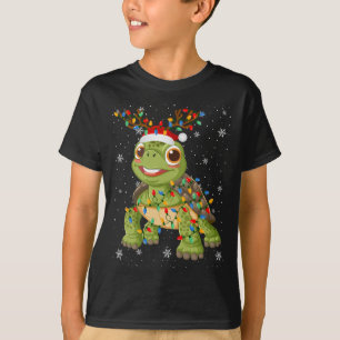 Turtle Animal Santa Hat Ugly Christmas Tree Lights T-Shirt