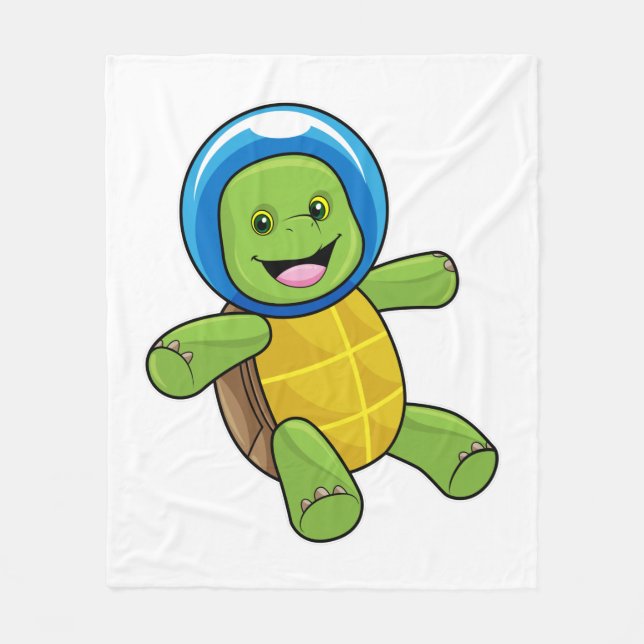 Turtle as Astronaut with Glass ball Fleece Blanket (Front)