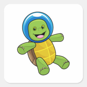 Turtle as Astronaut with Glass ball Square Sticker