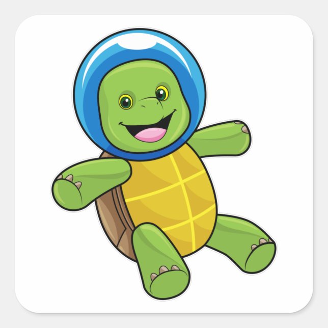 Turtle as Astronaut with Glass ball Square Sticker (Front)